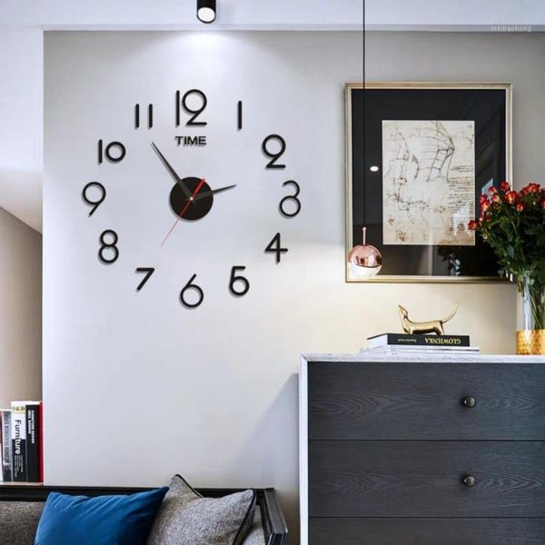 

large wall clock modern design 3d diy creative digital wall clock mirror stickers watch office living room home decor1