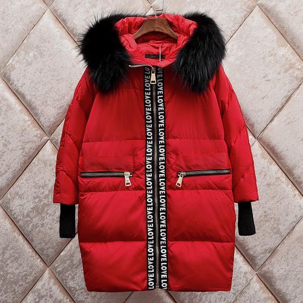 

winter warm 2020 women's coat female fur collar white duck down jacket thick hooded parkas mujer casaco inverno wxf2261, Black