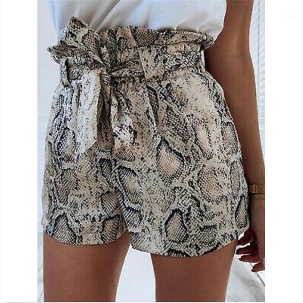 

women's snake skin shorts high waisted stylish tie belt short pants ladies' new fashionable summer short trousers selling1, White;black