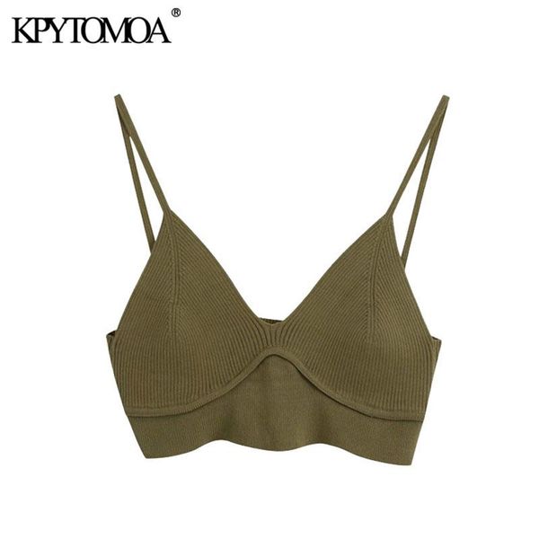 

kpytomoa women 2020 fashion knitted cropped blouses vintage backless v neck thin straps female shirts blusas chic, White
