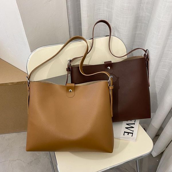 

shoulder bags solid color pu bag bucket