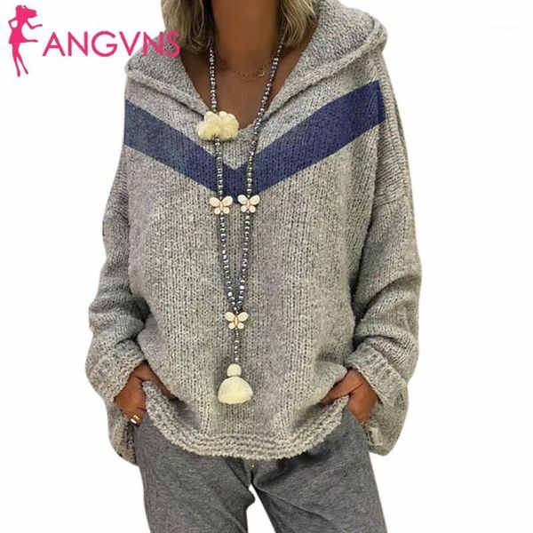 

women hooded knit sweater casual long sleeve striped autumn, winter loose pullover gray/red/yellow none1, White;black