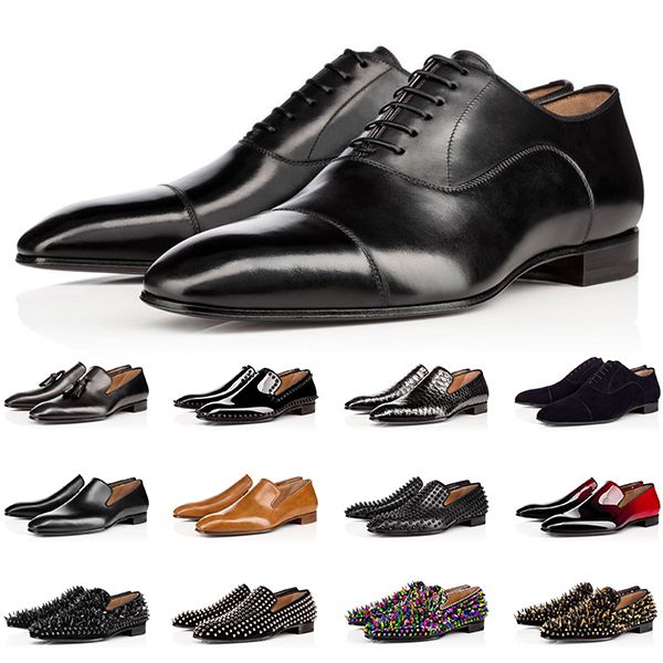 

2021 mens genuine leather shoes red bottoms low cut studded spikes dress shoe designer luxury mens trainers sneakers size 40-47, Black
