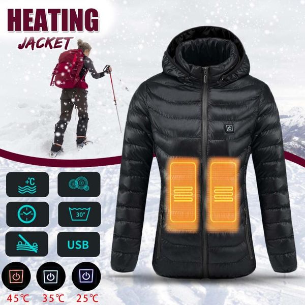 

electric heated jackets outdoor heating vest coat usb long sleeves electric heating hooded jackets warm winter thermal clothing, Blue;black