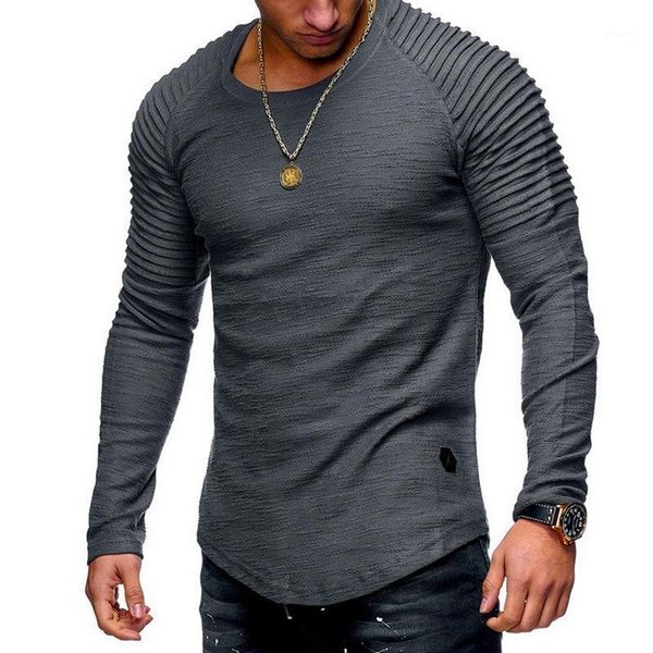 

2020new fashion men's round neck slim solid color long-sleeved t-shirt striped fold raglan sleevet shirt men tees1, White;black