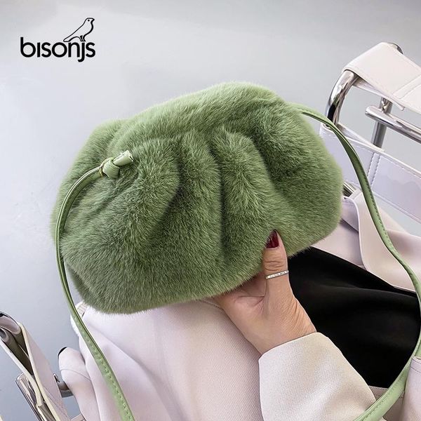 

bisonjs искусственного меха малый crossbody сумки для женщин 2020 зимние мягкие теплые плечо сумки женские трэвел трендовом мешок руки