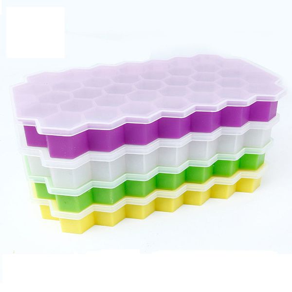 

37 holes hexagon with lids silicone yogurt box er ice cream tools cube mold tray