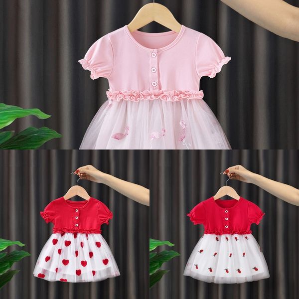 

w11m0 2020 летнего платье новых девушек летом носить детского сетку мультфильм платья рукав шитья одежду короткой детской принцесса моды от, Black;gray