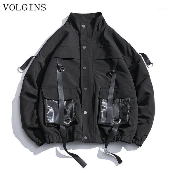

men's jackets 2021 arrival men fashion men's overalls jacket ribbons pocket coat loose hip hop streetwear couple wind m-5xl1, Black;brown