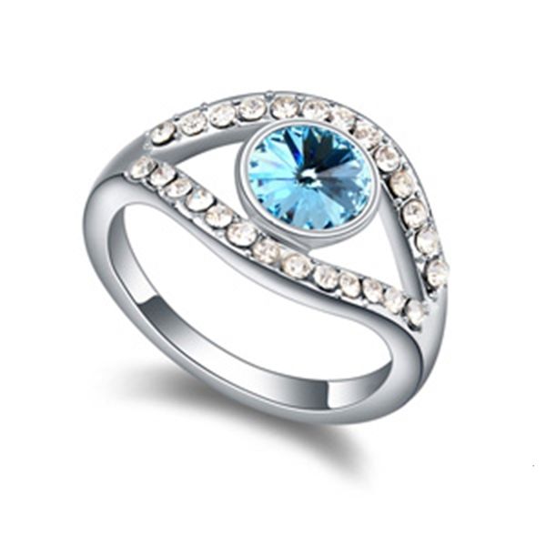 

ocean blue platinum plated jewelry austrian rhinestone crystal ring for women made with swa elements 16949, Golden;silver