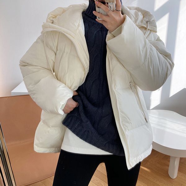 

new 2021 winter long sleeve stand collar women pure color warm white duck down thick jacket coat feminino dxt4, Black