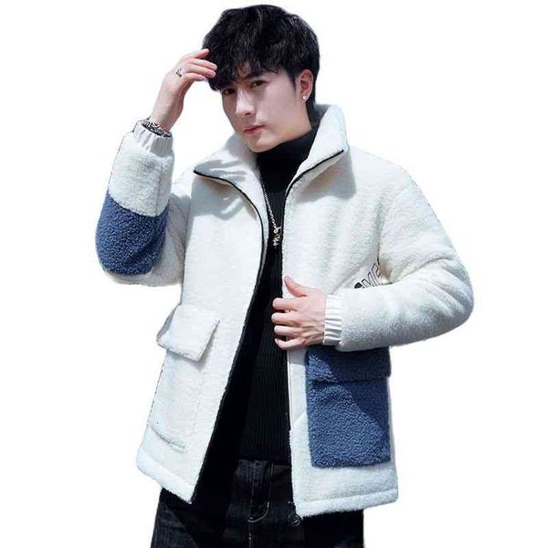 

men's jackets stand-up collar style thick loose winter new trendy brand fashion coat jacket lamb wool kax8, Black;brown