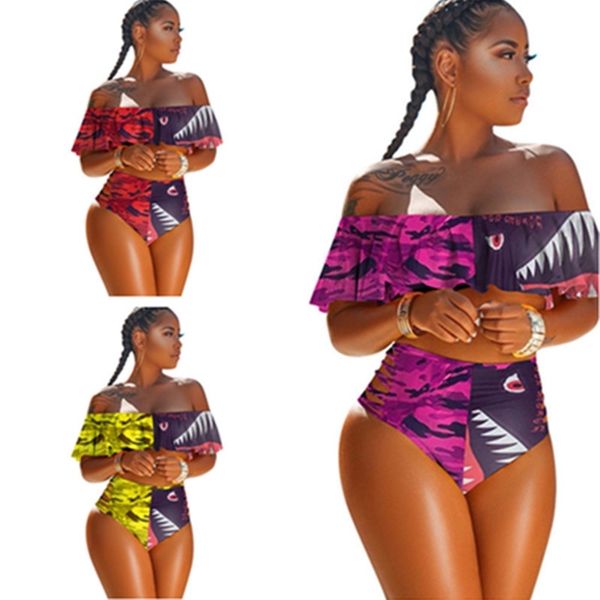 

2021 summer swimsuit womens swimwear designers bikini set flounce bra+ shorts shark face beach swimming suit clothing plus size h12105, White