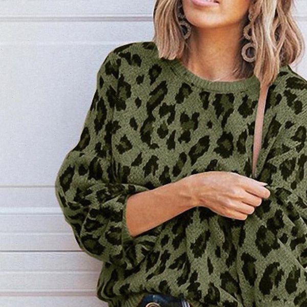 

womens leopard print sweater fashion solid casual pullovers o neck knitted robe sweater new 2021 knitwear top, White;black