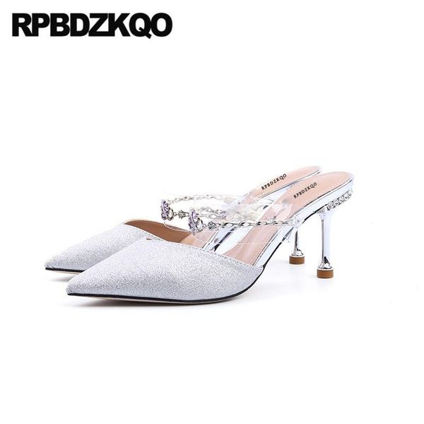 

dress shoes pumps mary jane crystal silver rhinestone heels strap 3 inch clear transparent gun color stiletto ladies pointed toe high, Black