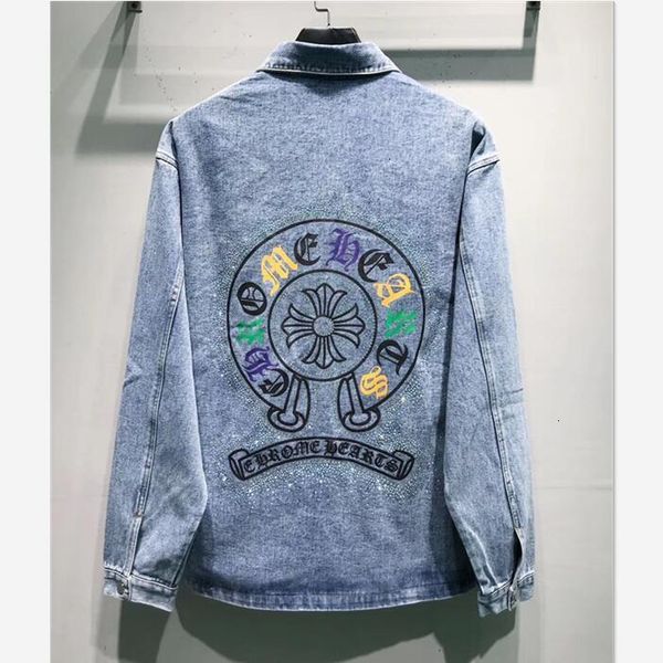 

autumn and winter 2020 ch crosin style ironing denim shirt coat high street color diamond men's and women's thick shirt, Black
