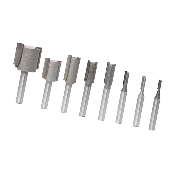 

8-piece straight router bit blade extra long cutter dual edge 2 flutes style