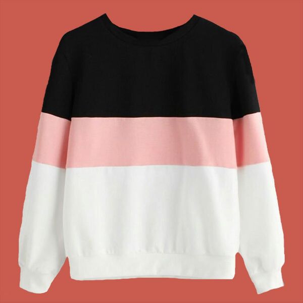 

половина белый половина черный балахон wine red cute pink poleron mujer 2020 цвет блок hoodie kawaii пуловер полосатый толстовка женщины, Black