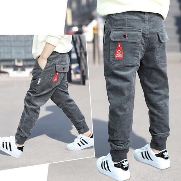 Jungen Mädchen Herbst Cordhosen mit Fleece Lange Hosen für Jungen Dünne Hosen Kinder Multi-Pocket-Hosen Vielseitig ohne Fell LJ201019