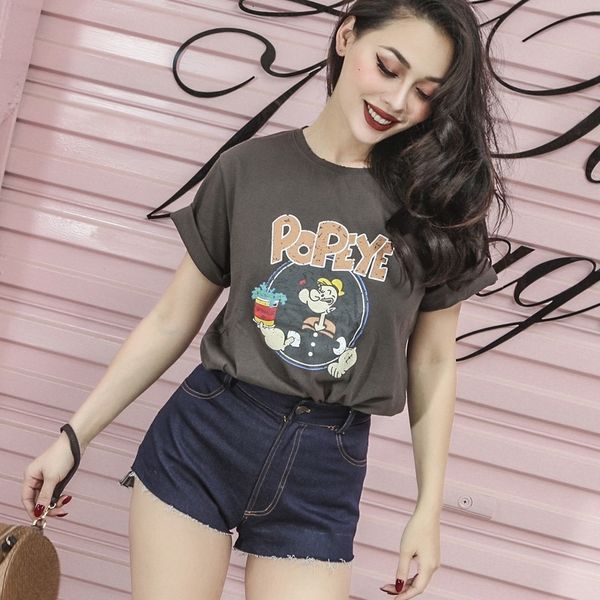 

2021 new vintage summer printed tee women t-shirt animated design type fkvd, White
