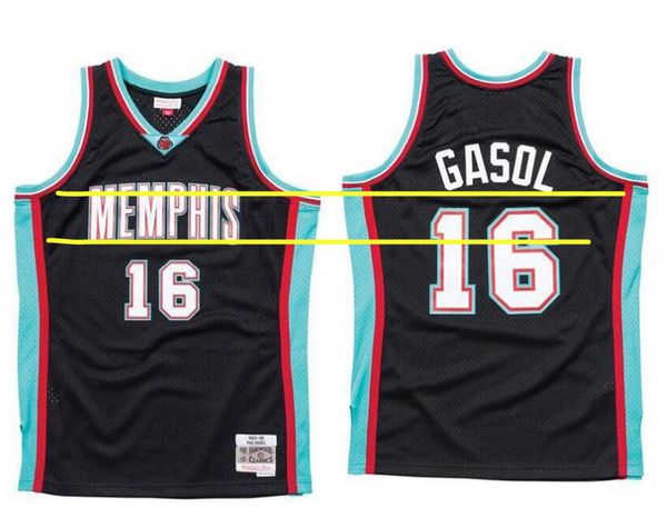 

men's basketball memphis grizzlies 16 paul gasol mitchell & ness 2001-02 hardwoods classics authentic jersey, Black;red
