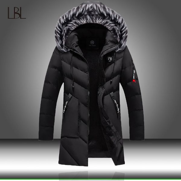 

winter jacket men fashion casual slim thick warm coats mens parkas with hooded long overcoats man/women fur collar parka outwear, Black