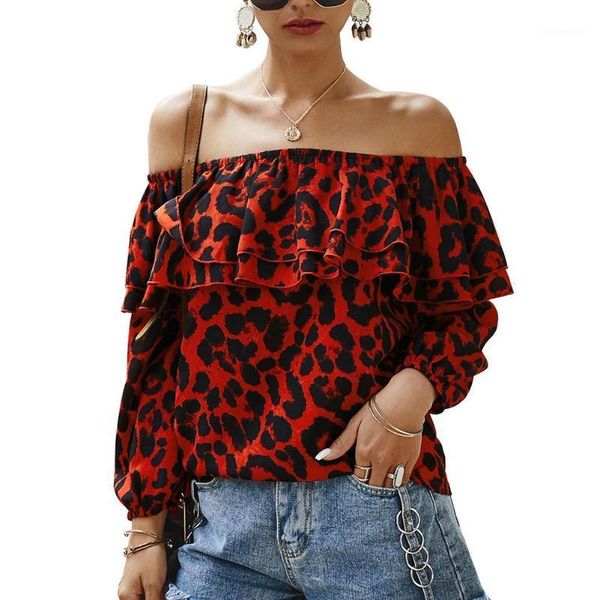 

style women leopard shirts off shoulder printing loose pullovers chic ladies blouse stylish femme shirt clothing 20201, White