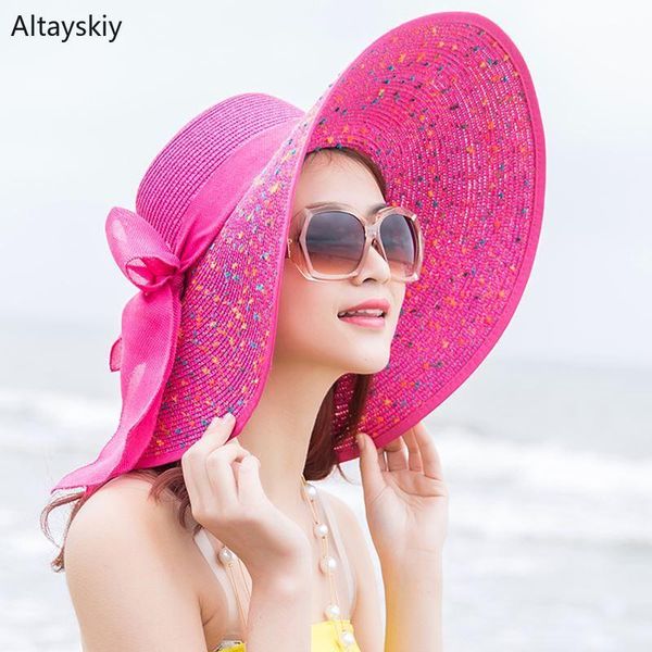 

sun hats women trendy casual big brim foldable straw summer hat womens shade cap beach ladies korean caps all-match bow 2020 new, Blue;gray