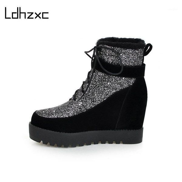 

boots ldhzxc ladies 2021 microfiber leather bow-knot ankle for women plush black fashion zip warm winter shoes female1
