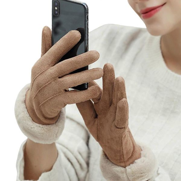 

women gloves winter touch screen 2021 female suede furry warm full finger gloves lady winter outdoor sport driving women, Blue;gray