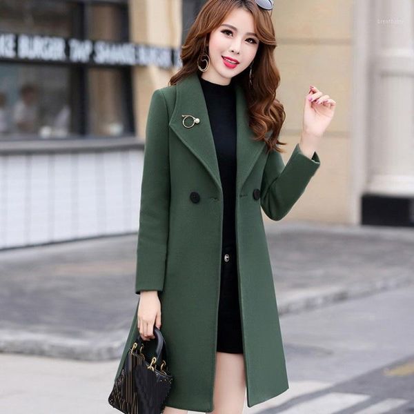 

2019 winter mid-length slim woolen coat women casual korean woolen jacket fashion double-breasted cardigan elegant outwear new1, Black