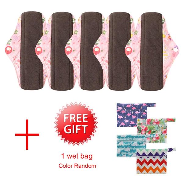 

6pcs/set women cloth menstrual pad reusable panty liners breathable bamboo charcoal sanitary napkins, Black;pink