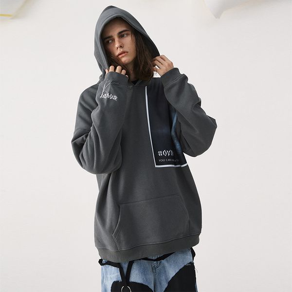 

wxwovdy national fashion design bf fleece hoodie master theme classic patching loose hoodie, Black