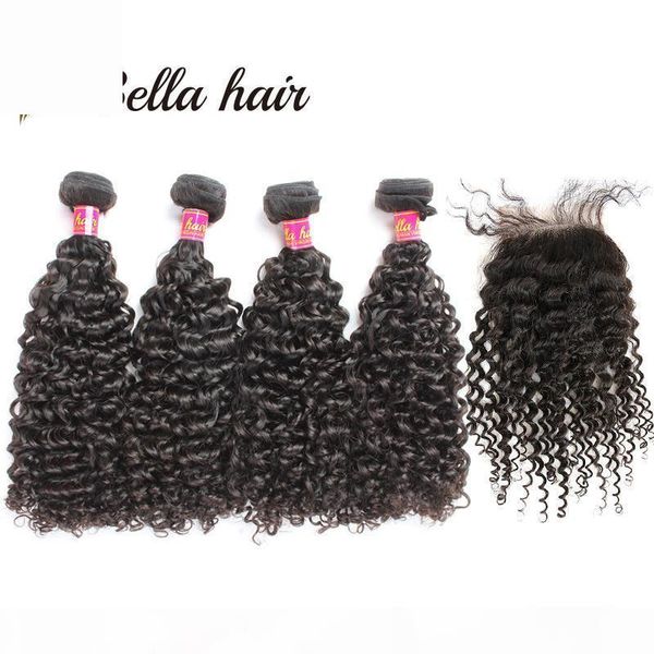 

5pcs lot brazilian curly hair 4 bundles with closure natural color human hair weave black kinky curly hair extensions bellahair