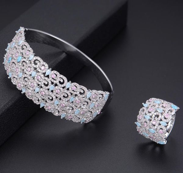 

missvikki luxury wedding engagement bangle ring jewelry set for women ladies with full cubic zirconia fashion trendy design, Silver