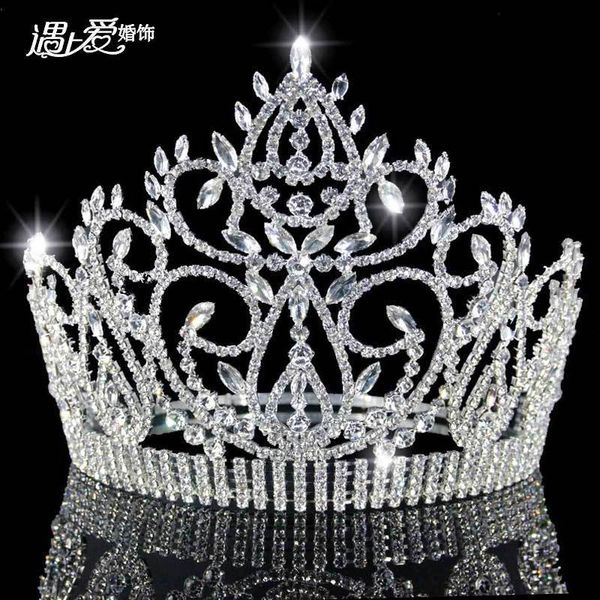 

bridal headdress high end leaf diamond beauty pageant big crown jewelry adjustable s80, Silver