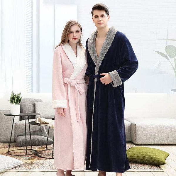 

women's sleepwear lovers wedding robes women winte home robe men long sleeve el bathrobe soft warm couples dressing gown pocket1, Black;red