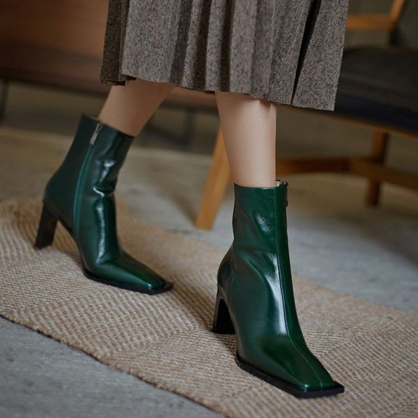 

2021 new fashions genuine leather thick women's high shoes high-quality boots 39 gbea, Black