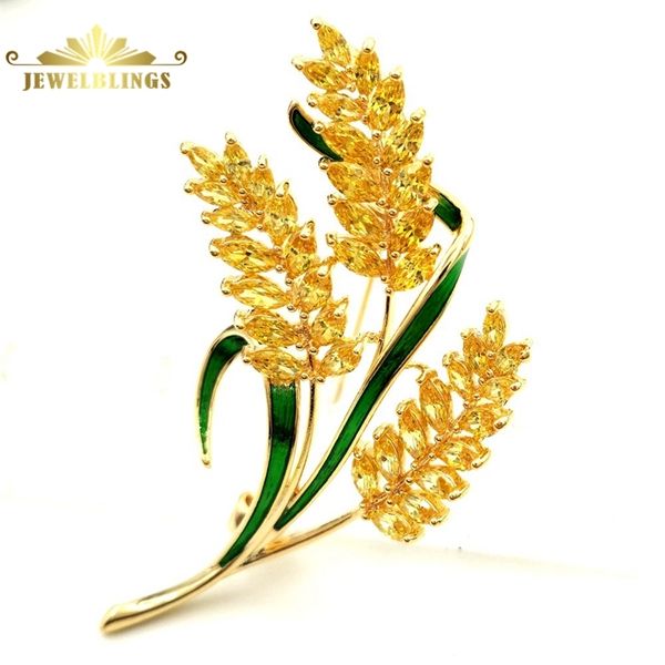 

harvest vintage marquise cut cz yellow sheath wheat brooches gold tone stem green enameled leaf spike wheat pins autumn jewelry 201009, Gray