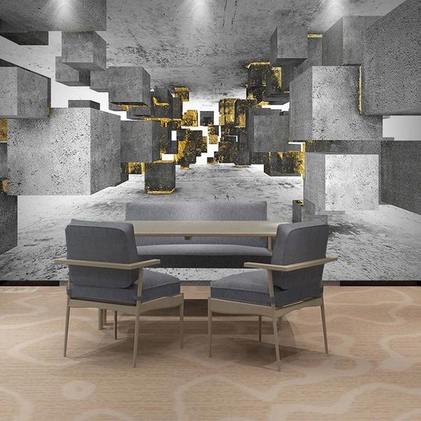 

custom wallpaper 3d stereo grey rectangle gilt geometric wallpaper space expansion restaurant cafe creative decor 3d papel mural
