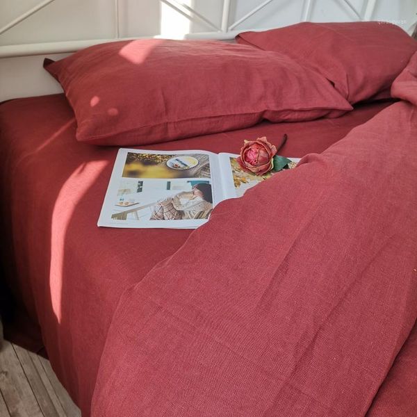 

4pcs burgundy pre stone washed 100% organic bedding set including 1 duvet cover + 2 pillowcases + 1 fitted sheet1