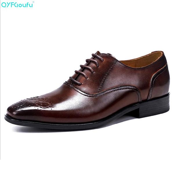 

qyfcioufu formal mens shoes for wedding luxury carving dress shoes genuine leather quality cow leather lace up business, Black