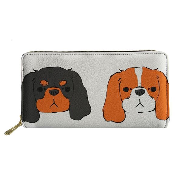 

leather wallet women luxury pu purse cavalier king charles spaniel 3d print waterproof phone bags for ladies travel, Red;black