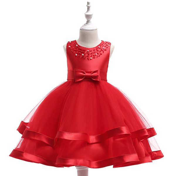 

lace bowknot kids pageant flower girl dress little girls party wedding formal dresses, Red;yellow