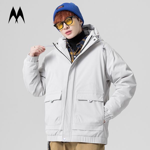 

multi pocket men winter down coats mens thick warm hooded jacket streetwear japanese style outerwear coat kg-460, Black