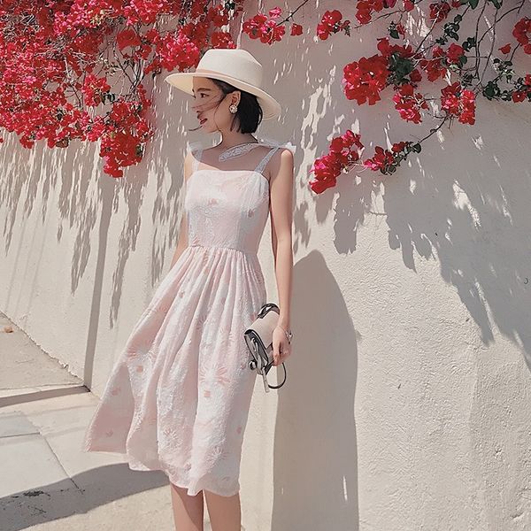 

2020 summer new women's dress nuxia engraved lace sling lace bandage sling first love dress jgkgo, Black;gray