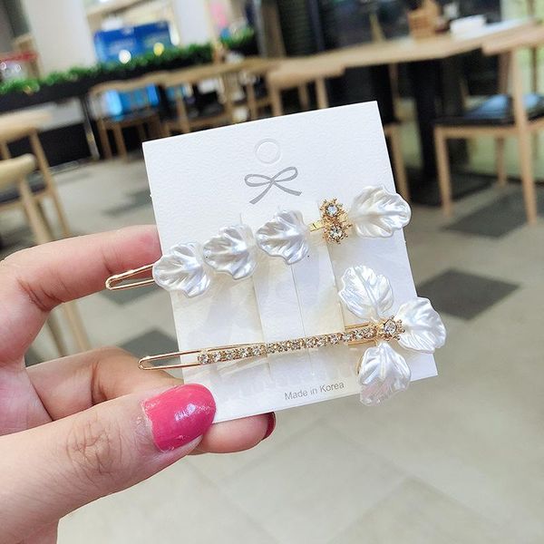 

korean fashion beautiful white petals rhinestones flower hairpins temperament sweet girl women's frog clip hair accessories