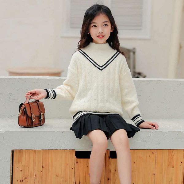 

fce pullover autumn winter 2020 mink new girls' middle and big children's foreign sle knitted bottomcoat, Blue