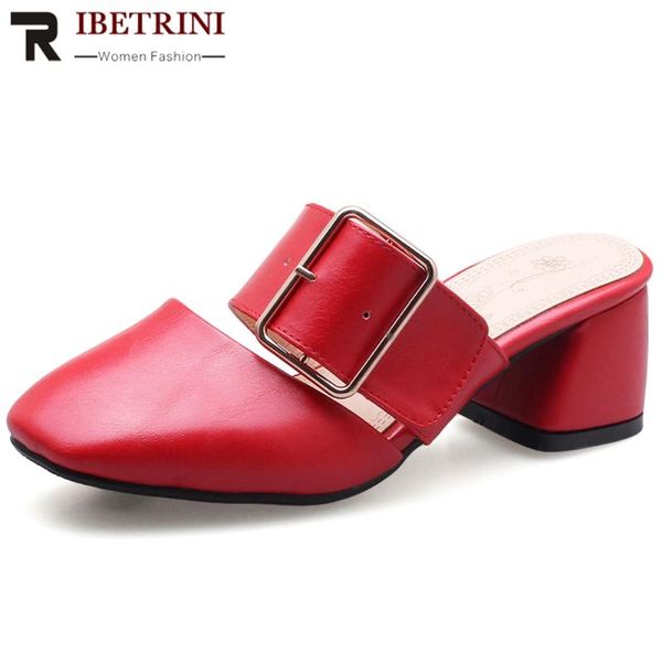 

ribetrini brand fashion female summer shoes woman metal buckle square toe slip on pumps women high heel elegant casual pumps, Black