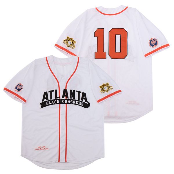 

men negro league black atlanta baseball crackers jersey 10 team white color pinstripe breathable cool base embroidery and sewing high